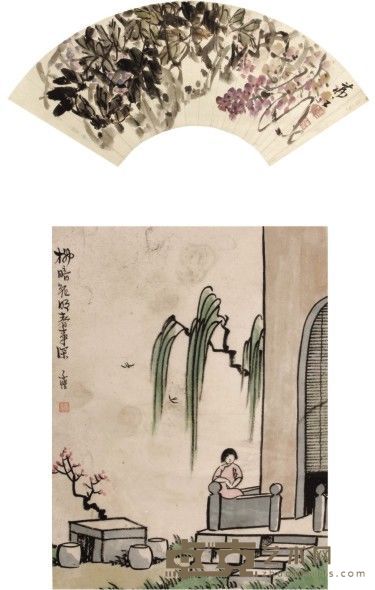 吴茀之丰子恺双挖立轴 