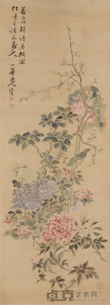 佚名绢本花卉立轴 116×41