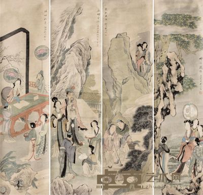改琦人物四屏 171×44×4
