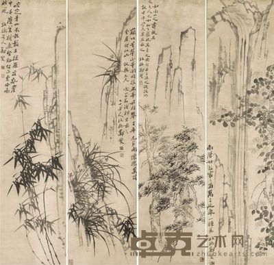 郑板桥花卉四屏 227×57×4