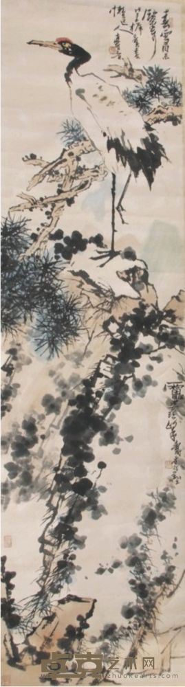 潘天寿松鹤立轴 176×49