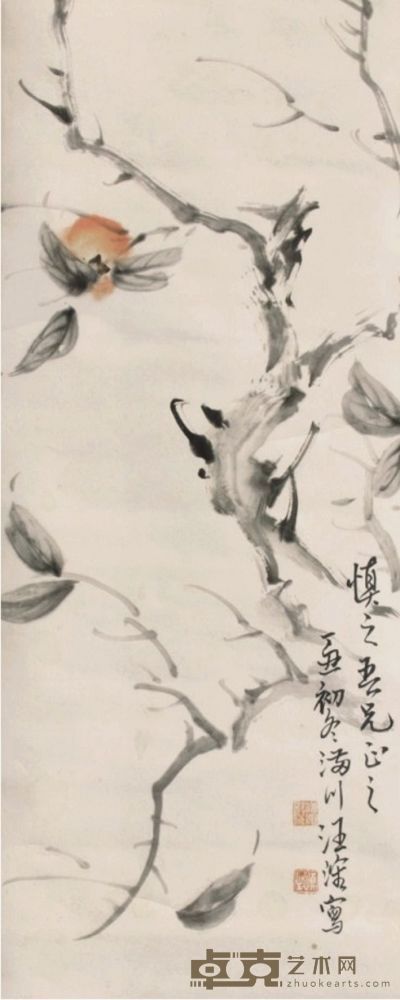 汪慎生花鸟立轴 68×34
