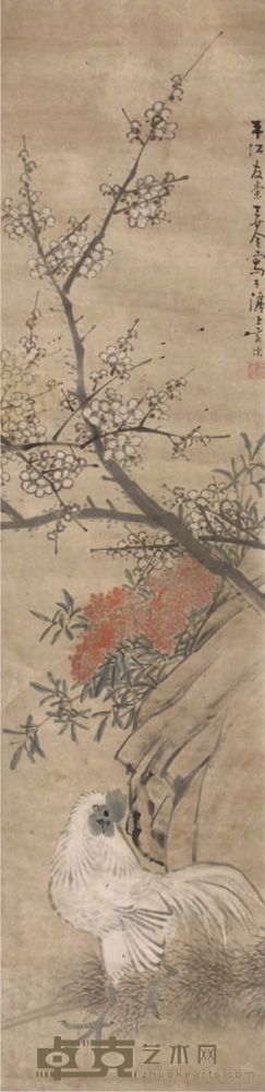 王荃花鸟立轴 136×35