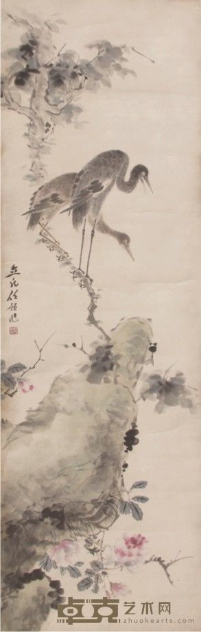 任预花鸟立轴 138×44