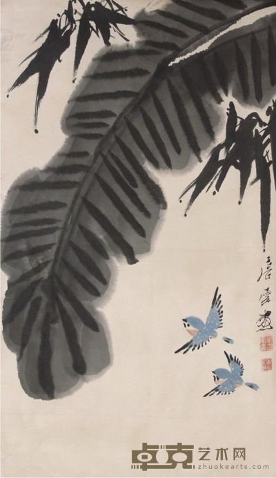唐云花鸟立轴 60×34