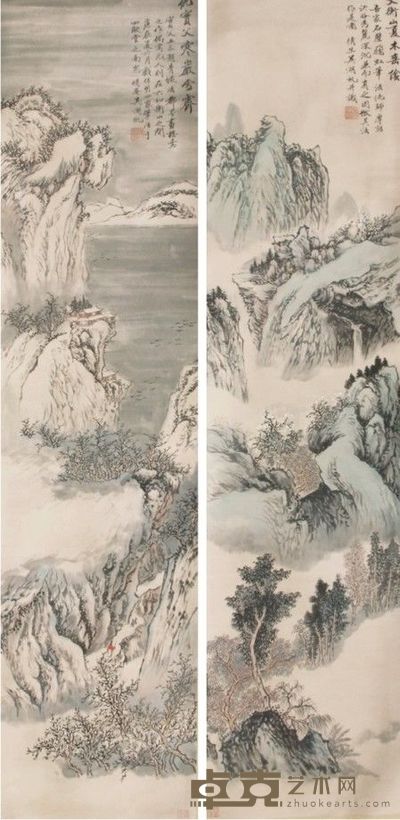 吴湖帆山水四屏 128×31×4