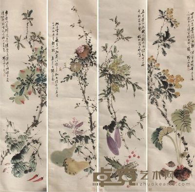 张大壮花卉四屏 136×34×3