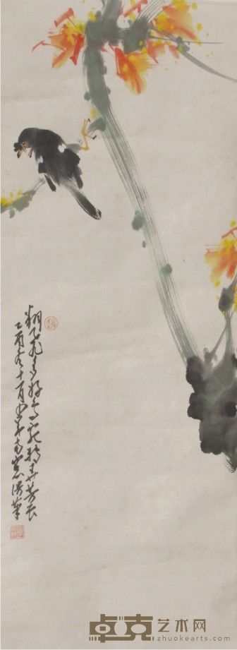 赵少昂花鸟立轴 95×33