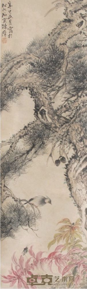 陈摩花鸟立轴 158×50