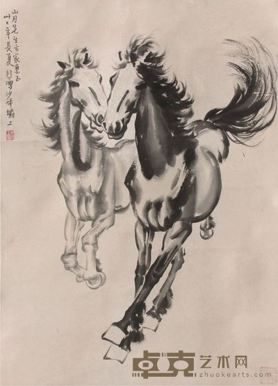 徐悲鸿双骏图立轴 84×61