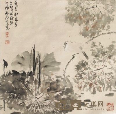 霍春阳花鸟立轴 65×67