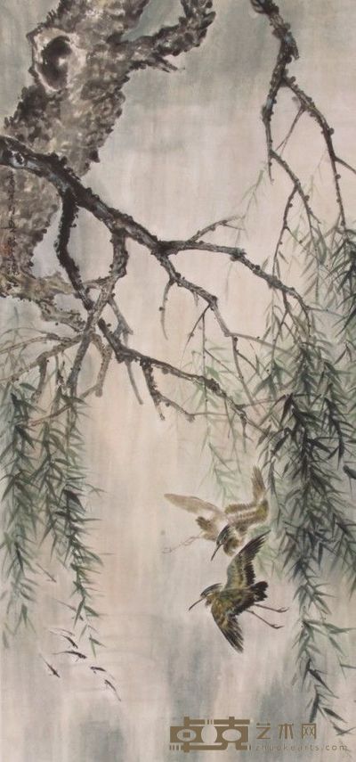 黄幻吾花鸟立轴 79×35