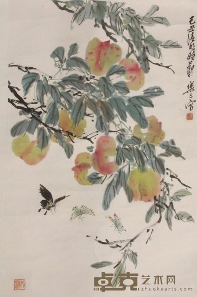 诸乐三花卉立轴 70×46