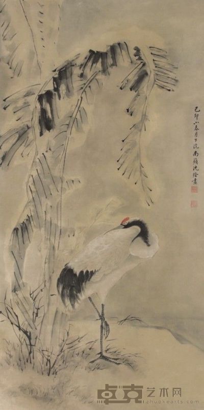 沈铨鹤立轴 115×50