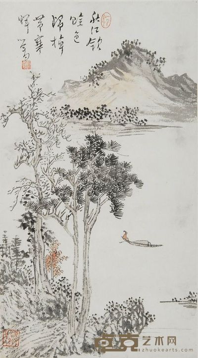 溥儒 泛舟图 立轴 52.5×29cm