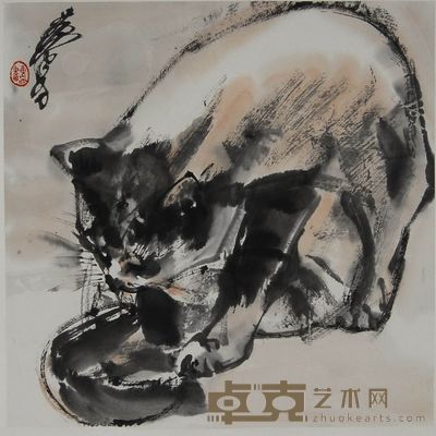 黄胄 猫 镜心 33×33cm