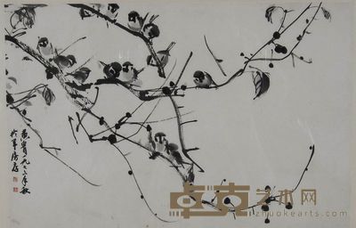黄胄 1976年作 麻雀 镜框 32×47cm