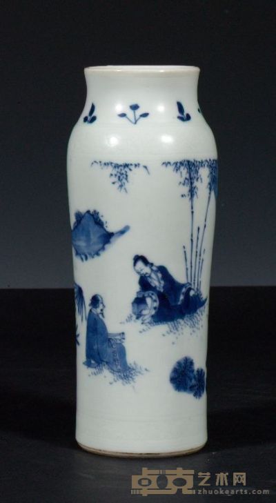 明崇祯 青花人物纹筒瓶 高18.6cm