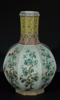 清中期 粉彩“福寿”纹八棱式天球瓶