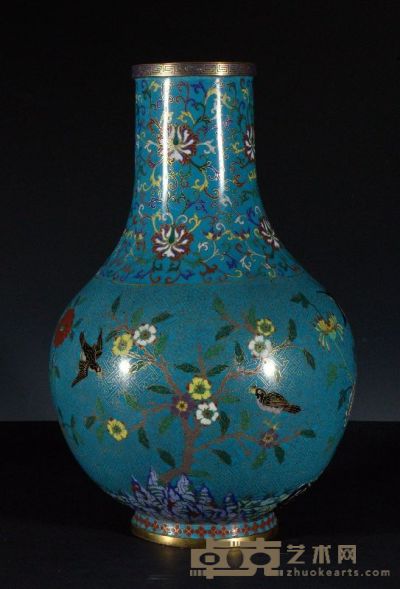 18世纪 铜胎掐丝珐琅花鸟纹直径瓶 高46cm