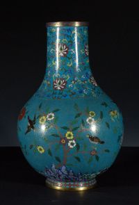 18世纪 铜胎掐丝珐琅花鸟纹直径瓶