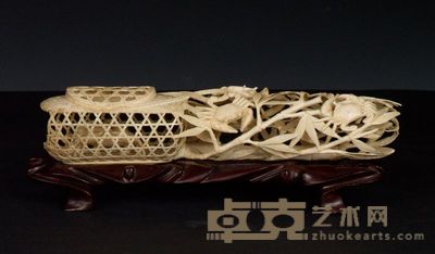 民国 象牙雕竹园秋蟹摆件 长26cm