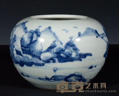 清康熙 青花山水人物纹水洗 高16.2cm