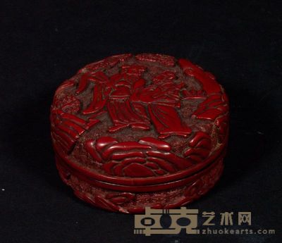 明 剔红人物纹印盒 直径8cm