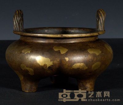 清 铜绳耳三足炉 高10cm；直径13.5cm