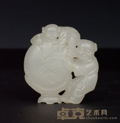 清 白玉“吉庆有余”童子牌 高5cm