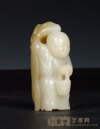 清 白玉俏色雕“鹿乳奉亲”摆件 高9cm
