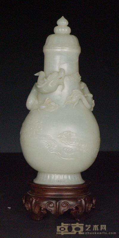 民国 白玉浮雕龙纹瓶 高21cm