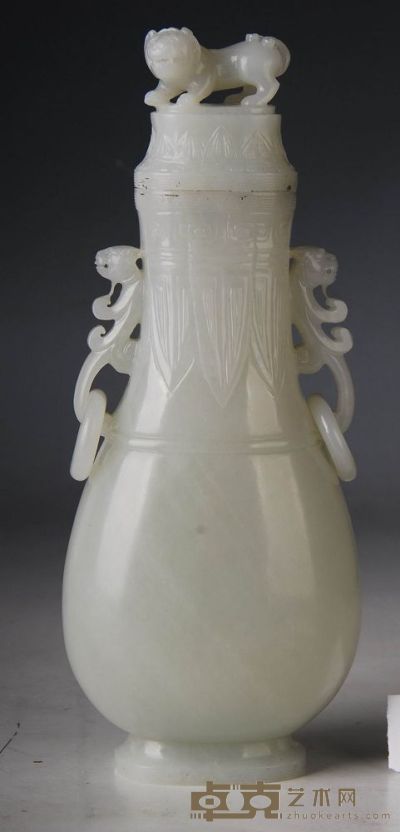 清 白玉双螭环耳瓶 高18.5cm
