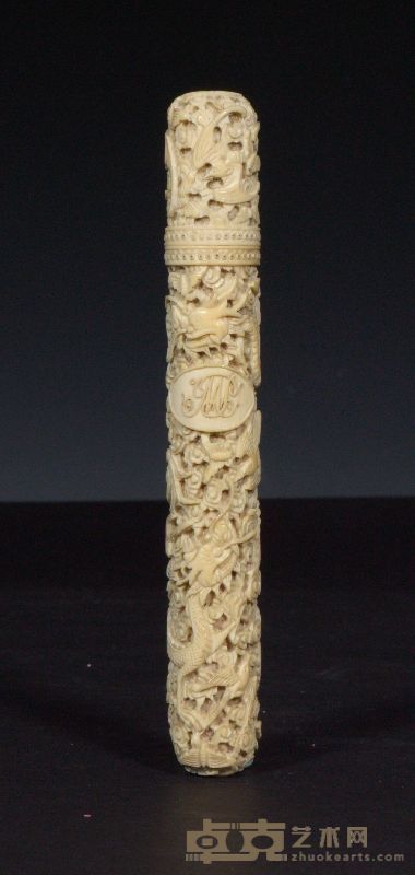 民国 象牙雕龙纹筒 高15.5cm