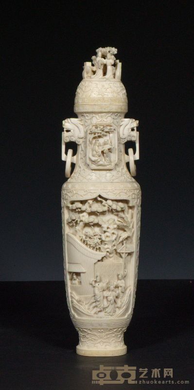 民国 象牙雕人物故事盖瓶 高30.5cm