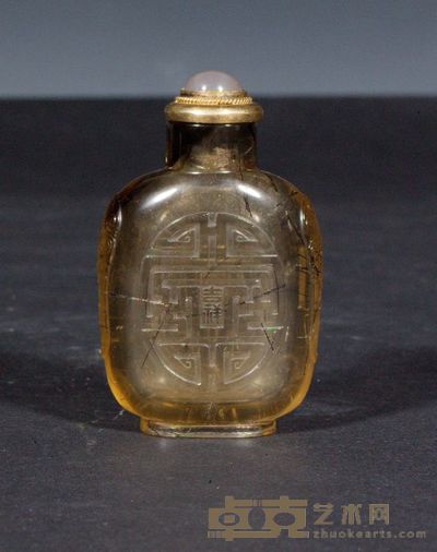 清 发晶雕寿纹铺首耳鼻烟壶 高6.5cm