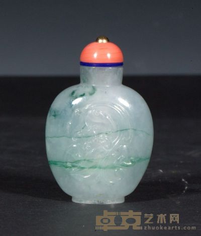 清 翡翠雕螭龙纹鼻烟壶 高6.5cm