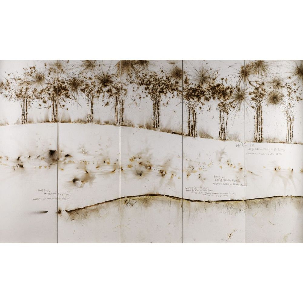 蔡国强 2004年作 动则生灵 （五联屏风）230×388cm