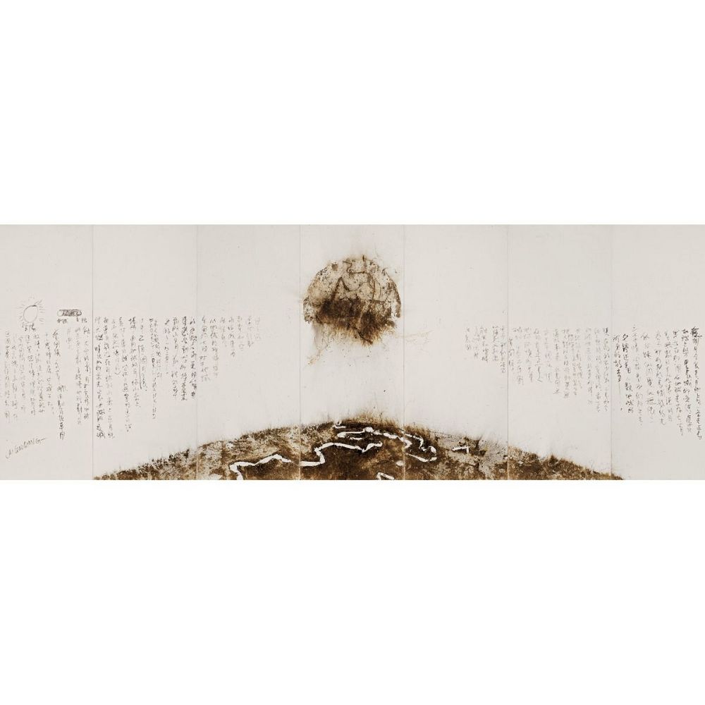 蔡国强 1991年作 有一个月全蚀：为人类做的计划第二号 （七联屏风）200×80cm×7