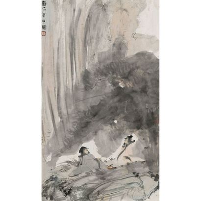 傅抱石 1945年作 松荫对酌 镜心