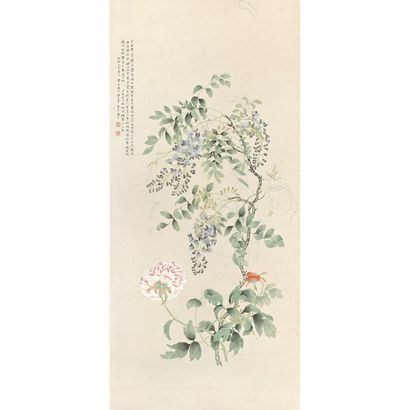 陈小翠 1947年作 紫藤牡丹 立轴
