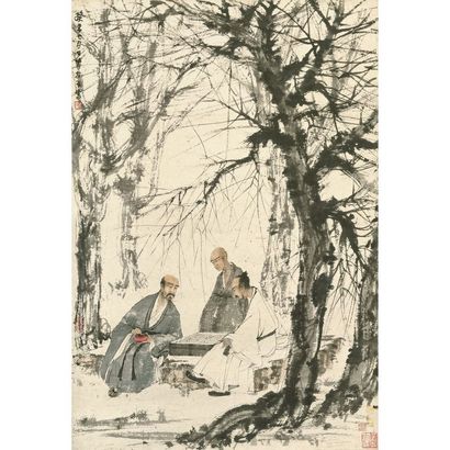 傅抱石 1943年作 对弈图 镜心