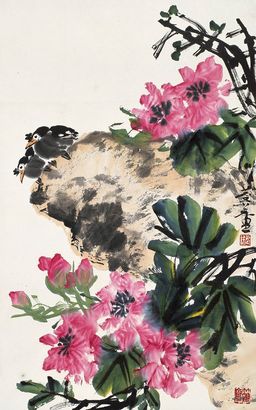 许麟庐 芙蓉小鸟 镜心