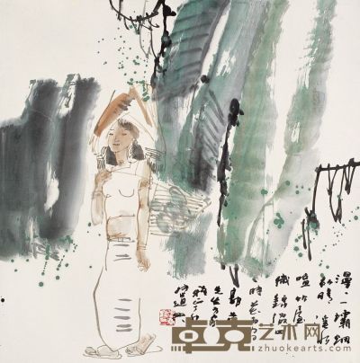 张道兴 1987年作 芭蕉仕女 镜心 68.5×67.5cm