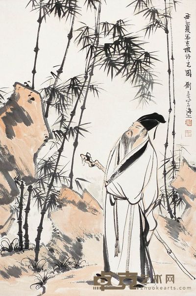 刘旦宅 高士赏竹图 镜心 70×46cm
