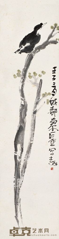 陈子庄 1972年作 花鸟 立轴 137×34cm