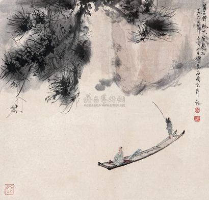傅抱石 1963年作 赤壁泛舟 镜心