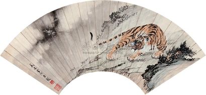 房毅 龙虎斗 扇面