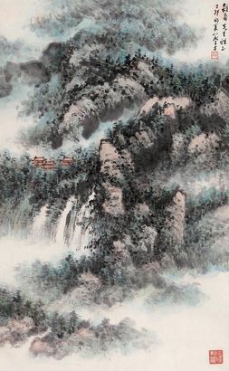 俞子才 1987年作 晴峦苍霭 立轴