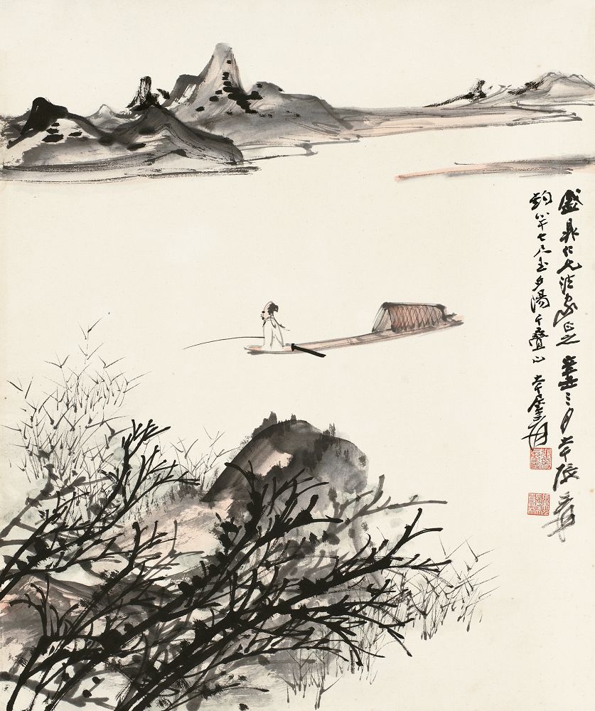 张大千 1981年作 清溪垂钓 镜片